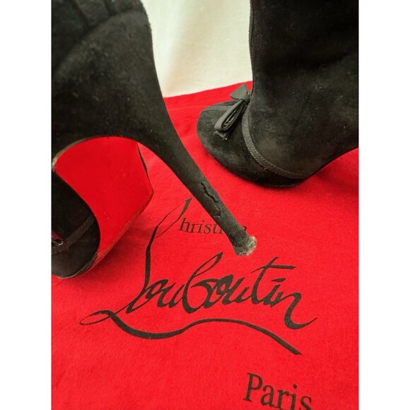 Christian Louboutin Women's  Ankle Boots Pump Round Toe With Bow  Black Size 36 - Picture 3 of 12